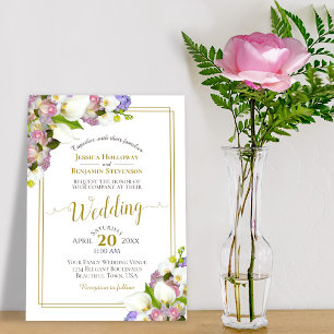 Roze rosebuds en Calla Lilies Gold en Roze bruilof Kaart