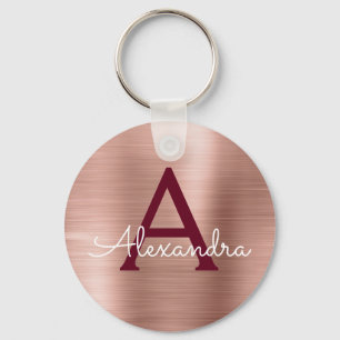 Roze Roségoud Burgundy RVS Monogram Sleutelhanger