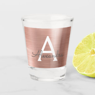 Roze Roségoud Moderne Metallic Monogram Verjaardag Shot Glas
