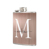 Roze Roségoud Monogram Script Geborsteld Staal Met Heupfles (Links)