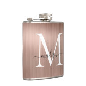 Roze Roségoud Monogram Script Geborsteld Staal Met Heupfles (Rechts)