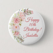  roze Roses Birthday Button (Voorkant)