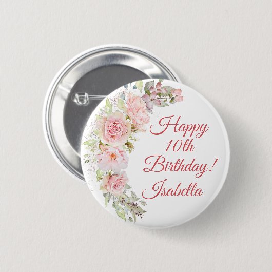  roze Roses Birthday Button (Voorkant /achterkant)