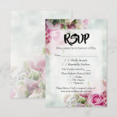 Roze Roses Bold Script Wedding RSVP Enclosure Kaar Kaartje (Voorkant / Achterkant)