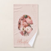 Roze Roses Bouquet Elegant  naam Monogram Bad Handdoek (Handdoek)