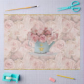 Roze Roses Bouquet Gold Bee Crown Blue-ontkoppelin Tissuepapier (Craft)