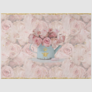 Roze Roses Bouquet Gold Bee Crown Blue-ontkoppelin Tissuepapier