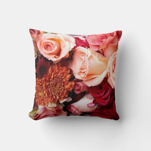 Roze Roses Bouquet Kussen (Voorkant)