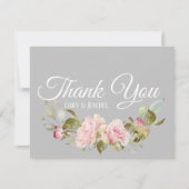 roze Roses Bouquet op grijs Dank je Bedankkaart (Voorkant)