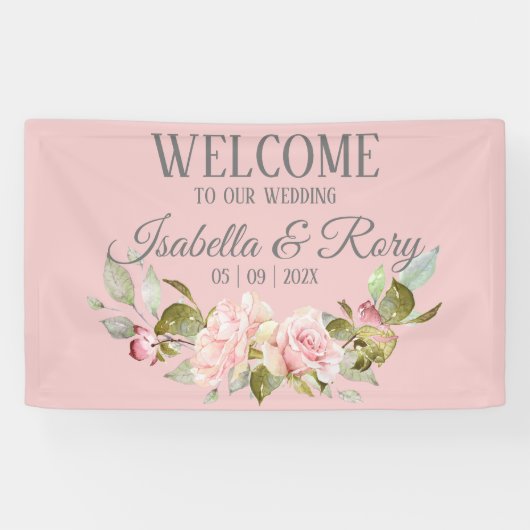 roze Roses Bouquet Wedding Welcome Banner (Horizontaal)
