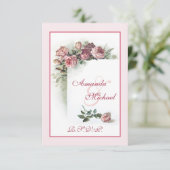 Roze Roses bruiloft RSVP (Staand voorkant)