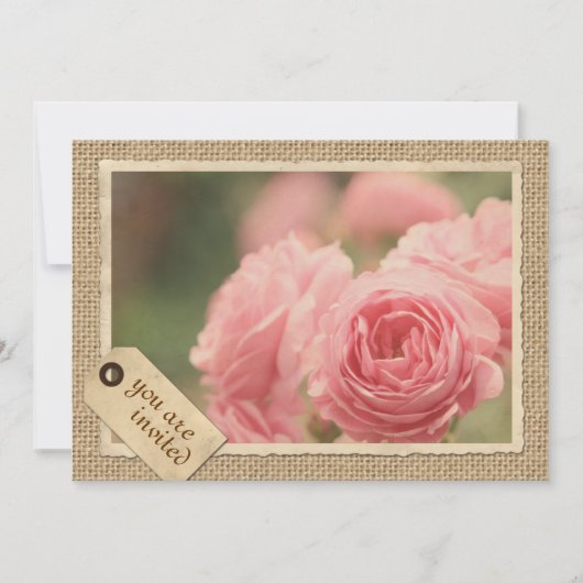 Roze Roses Burlap  Label Lijst Kaart (Voorkant)