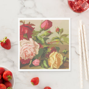 Roze Roses Daisies Arrangement paper Napkin Servet