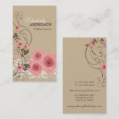Roze Roses Damask Lace Fleur Elegant Chic  Visitekaartje (Voorkant / Achterkant)