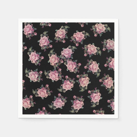 Roze Roses Dark Floral Pattern Shabby Chic Party Servet (Voorkant)