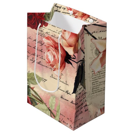 Roze Roses Ephemera Medium Cadeauzakje (Voorkant Gekanteld)
