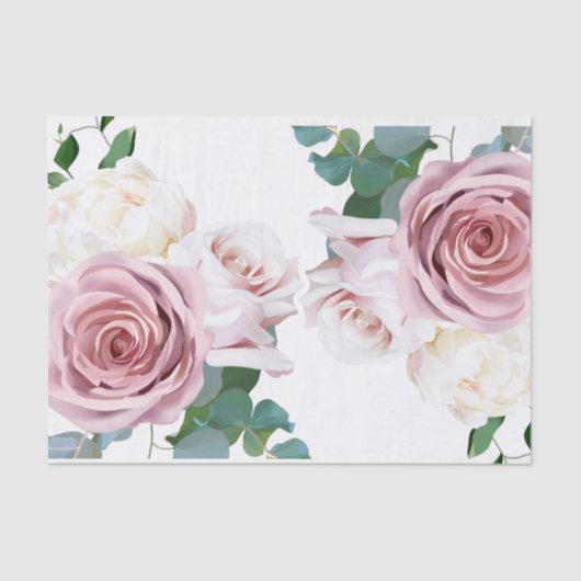 Roze Roses Floral Greenery Modern Wedding Tissuepapier (Voorkant)