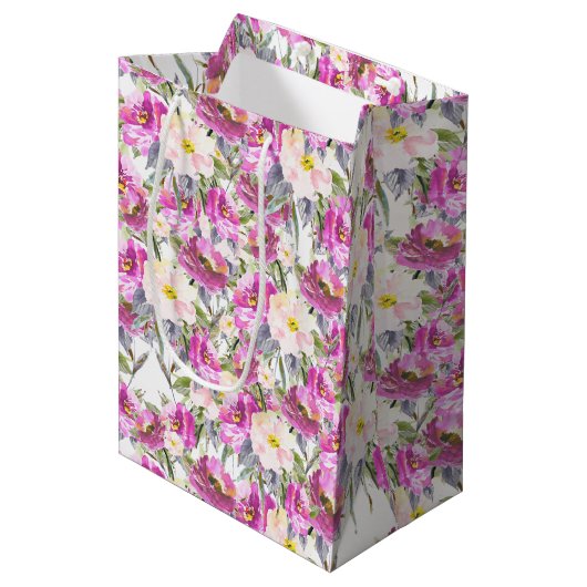 Roze Roses Floral Medium Cadeauzakje (Voorkant Gekanteld)