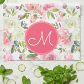 Roze Roses Floral Monogrammed Kitchen Towel Theedoek (Gevouwen)