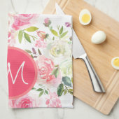 Roze Roses Floral Monogrammed Kitchen Towel Theedoek (Quarter Fold)