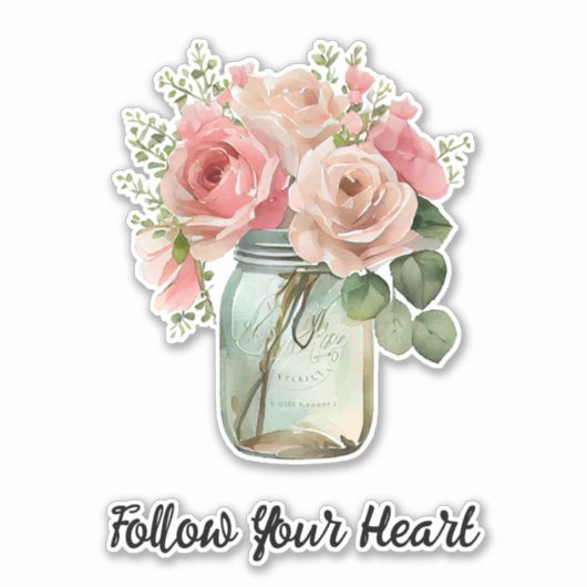 Roze Roses Floral Sticker (Voorkant)