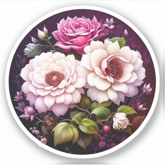 Roze Roses Floral Sticker (Voorkant)