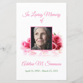 Roze Roses Funeral Memorial Card | 5,5 x 8,5 inch