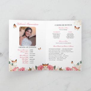 Roze Roses Gold Tiara Butterfly Quinceanera Programma