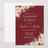 Roze Roses & Greenery- Burgundy Engagement Party Kaart (Voorkant / Achterkant)
