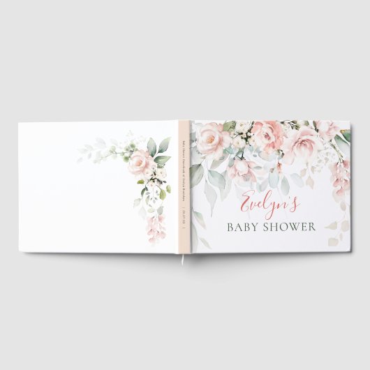 Roze Roses Greenery Foliage Baby shower Guest Book Gastenboek (Volledig)