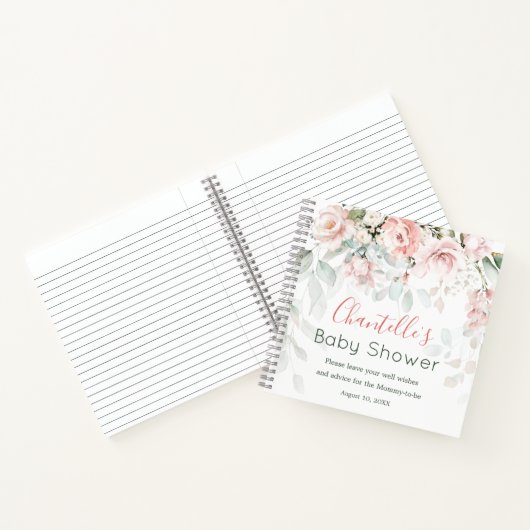 Roze Roses Greenery Foliage Baby shower Notitieboe Notitieboek (Binnen)