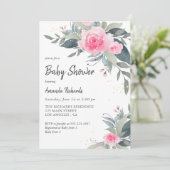Roze Roses Greenery Girl Baby shower Kaart (Staand voorkant)