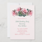 Roze Roses Her Birthday Party Invitation Kaart (Voorkant)