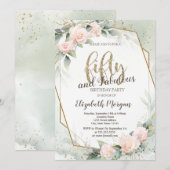 Roze Roses Lijst Confetti Green 50th Birthday Kaart (Voorkant / Achterkant)