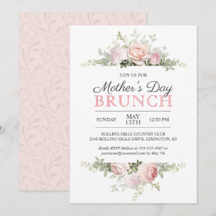 Roze Roses Moederdag Brunch Kaart