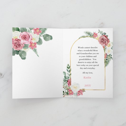 Roze Roses Orchid Happy Moederdag Moeder in rechte Kaart (Binnen)