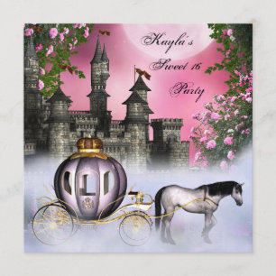 Roze Roses Princess Sweet 16 Party Kaart