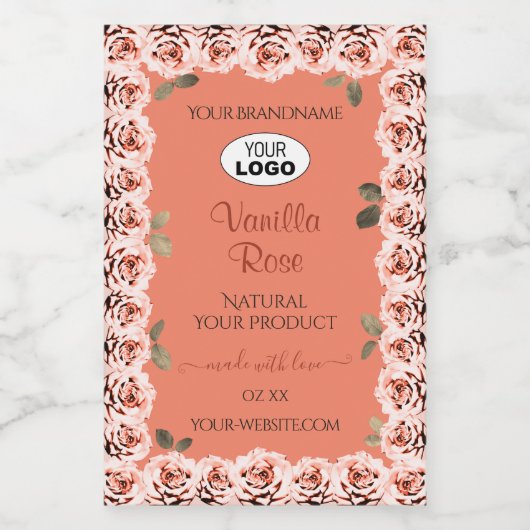 Roze Roses Product Labels zalmachtergrond Logo Voedselcontainer Etiket (Enkel label)