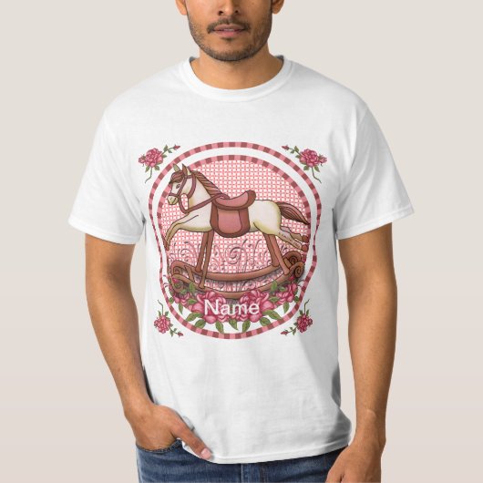 Roze Roses Rocking Horse T-shirt (Voorkant)