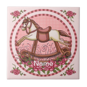 Roze Roses Rocking Horse Tegeltje