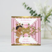 Roze Roses White Gold Princess Baby shower Ethnic Kaart (Staand voorkant)