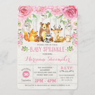 Roze Roses Woodland Meisje Baby Sprinkle Uitnodigi Kaart