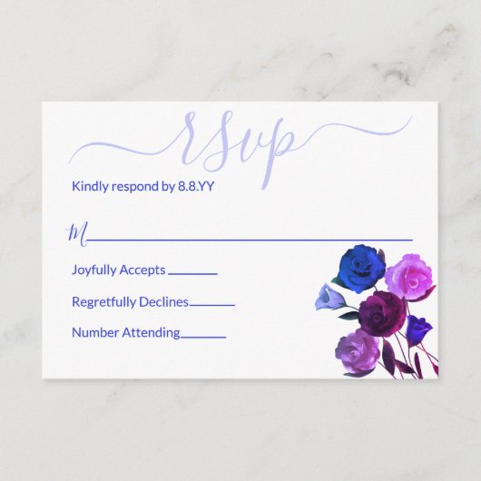 Roze, Royal Blue, Berry Violet bruiloft Bloemen RS Advieskaart (Voorkant)