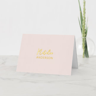 Roze Roze Aangepaste Tekst / Uw Naam Briefpapier Folie Wenskaart