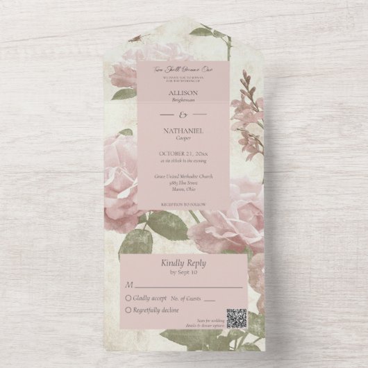  Roze Roze Achtergrond QR Code All In One Uitnodiging (Binnen)