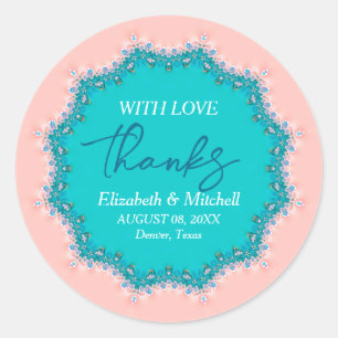 Roze Roze + Aqua Teal Fractal Kant Bedankt Ronde Sticker