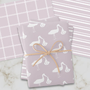 Roze Roze Baby Shower Ooievaar Levering Monogram Inpakpapier Vel
