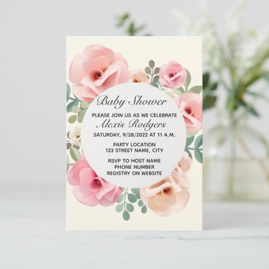 Roze Roze Baby shower Uitnodiging (Staand voorkant)