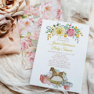 roze roze Baby shower voor het roosterpaard Kaart