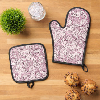 Roze Roze Barok Weelderig Loof Ovenwant & Pannenlap Set